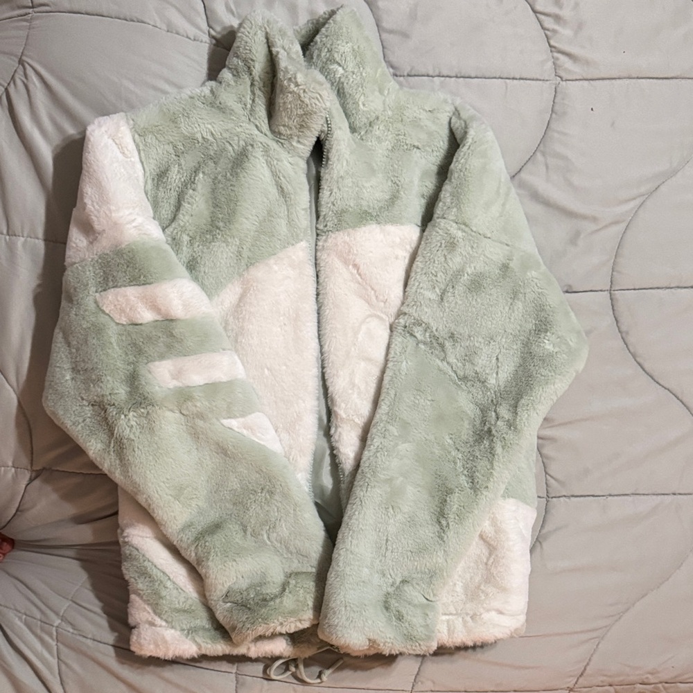 adidas Mint Green and Cream Teddy Jacket